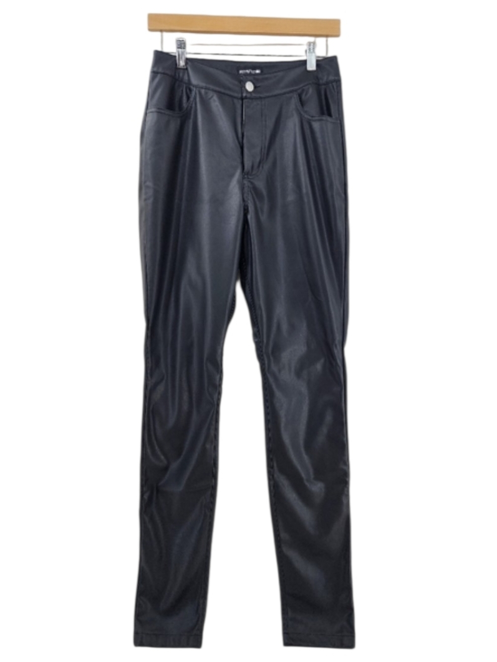 PrettyLittleThing Black Faux Leather High-Rise Straight Leg Pants Women's 6